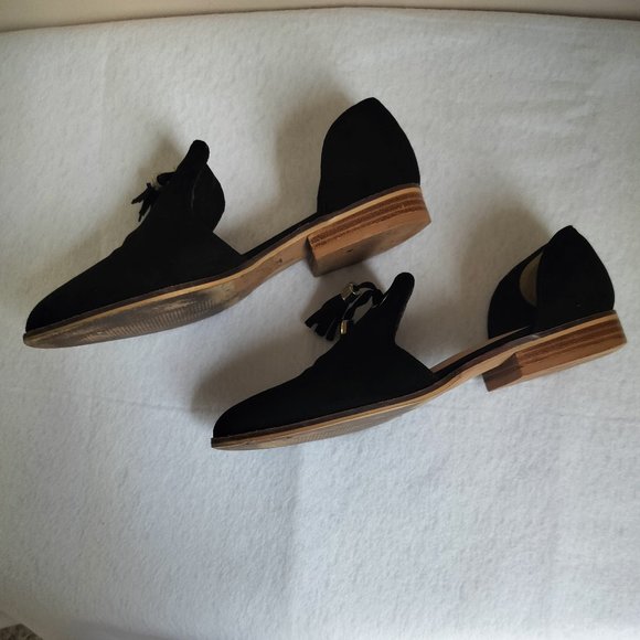 Black Faux Seude Flat with Tassels - Picture 2 of 3